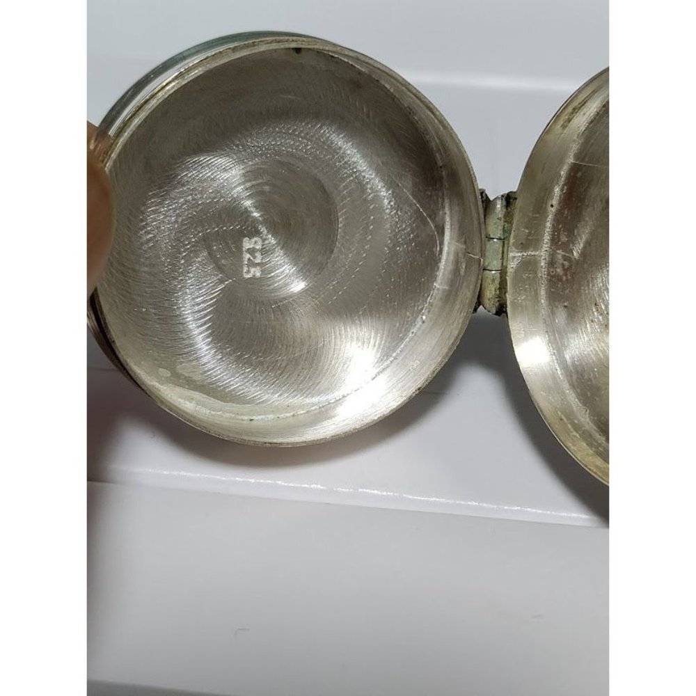 Vintage Sterling Silver Maple Marcasite Embossed Design Pewter Trinket Box Round - Picture 5 of 10